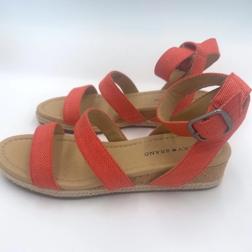 Lucky Brand Wensdei‎ Orange Espadrille Ankle Strap Wedge Sandals Womens 8.5 M